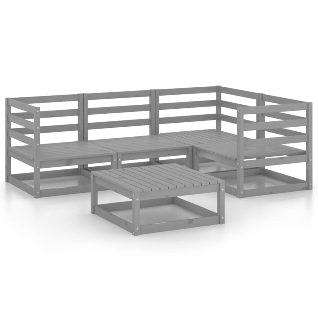 Set Divani da Giardino 5 pz Grigio in Legno Massello di Pino - homemem39