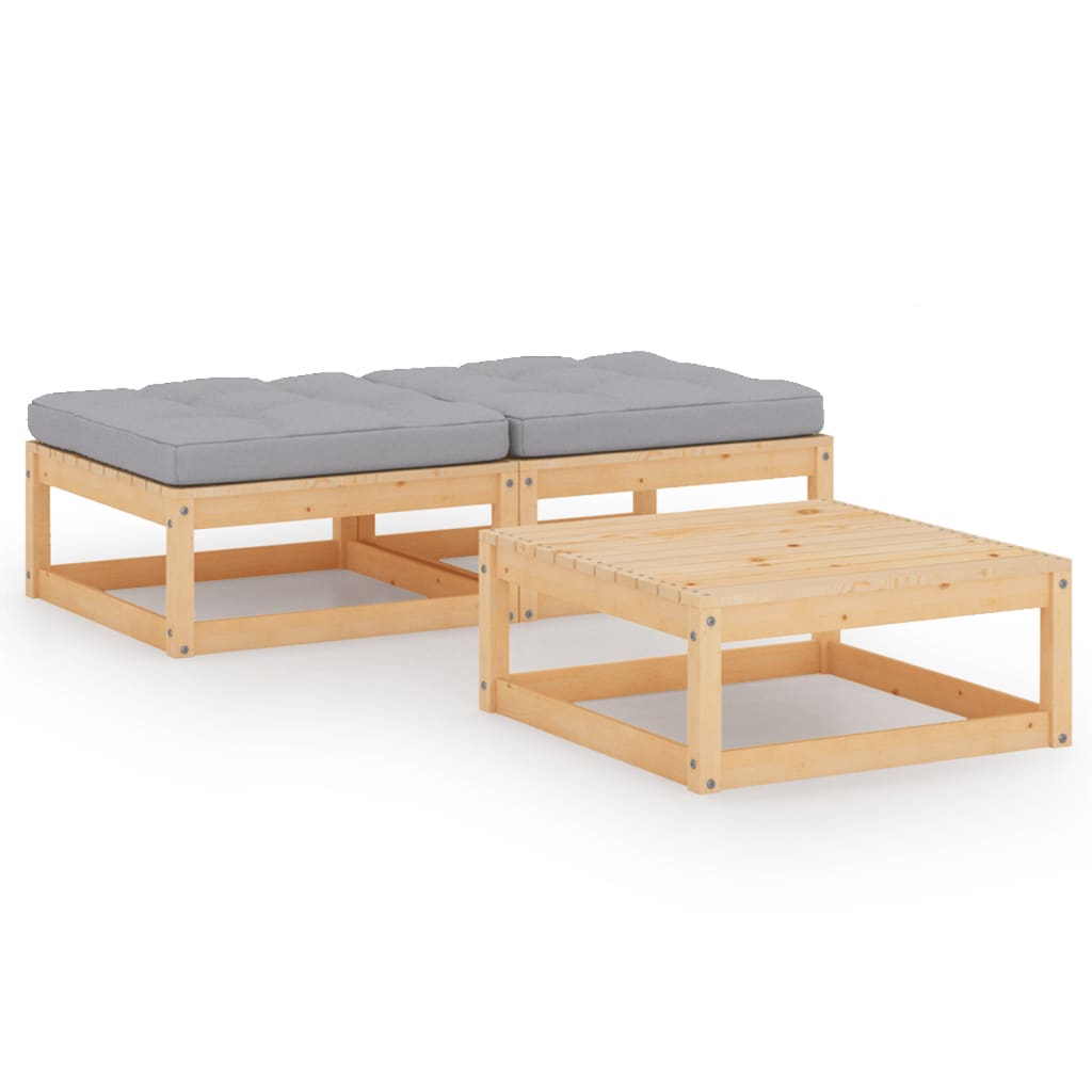 Set Divani da Giardino 3 pz con Cuscini Legno Massello di Pino - homemem39