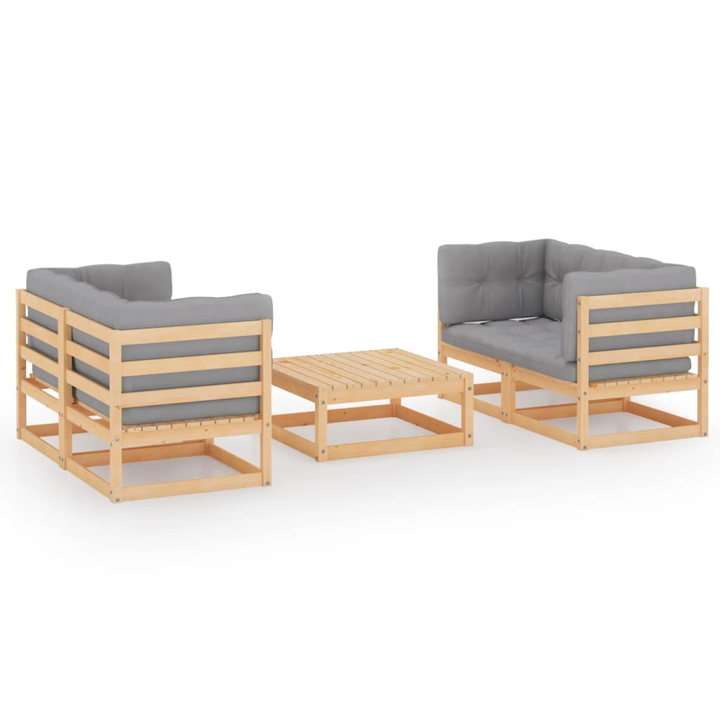 Set Divani da Giardino 5 pz con Cuscini Legno Massello di Pino - homemem39