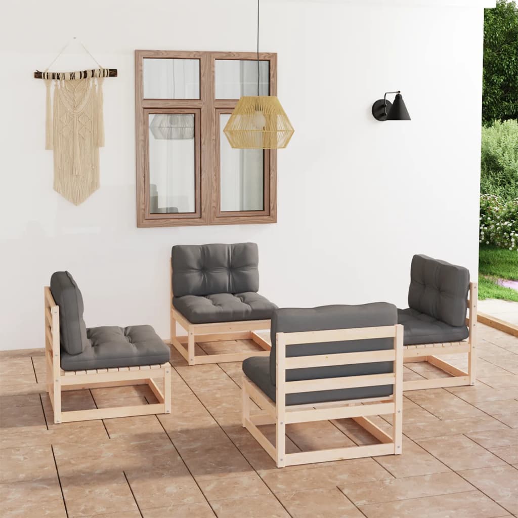 Set Divani da Giardino 4 pz con Cuscini Legno Massello Pino - homemem39