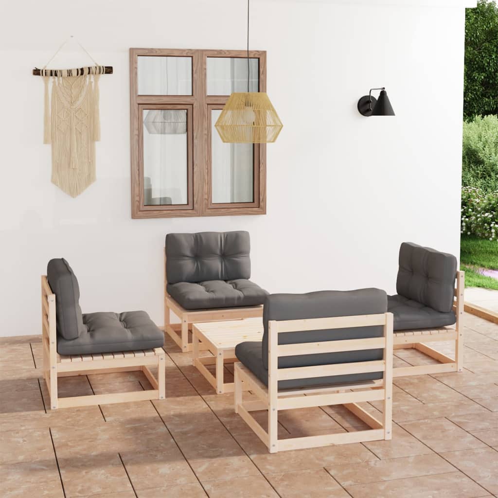 Set Divani da Giardino 5 pz con Cuscini Legno Massello di Pino - homemem39