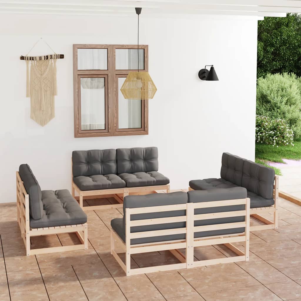 Set Divani da Giardino 8 pz con Cuscini Legno Massello Pino - homemem39