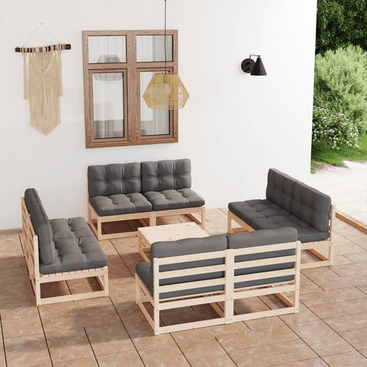 Set Divani da Giardino 9 pz con Cuscini Legno Massello di Pino - homemem39