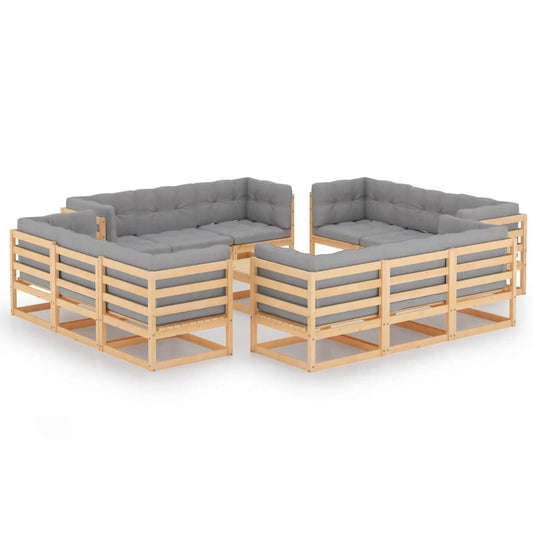 Set Divani da Giardino 13 pz con Cuscini Legno Massello di Pino - homemem39