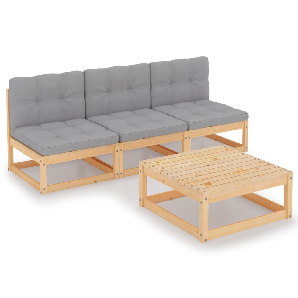 Set Divani da Giardino 4 pz con Cuscini Legno Massello Pino - homemem39