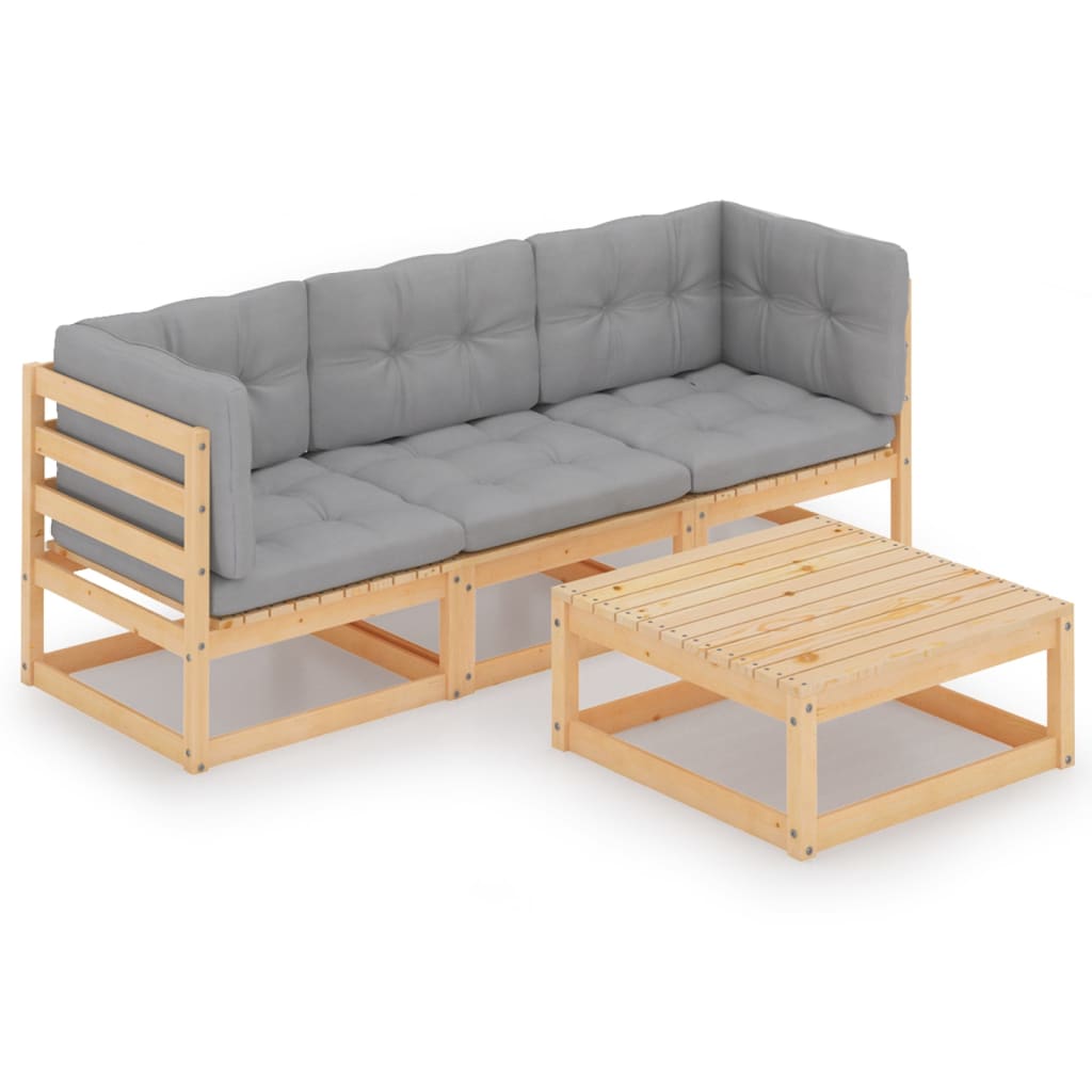 Set Divani da Giardino 4 pz con Cuscini Legno Massello Pino - homemem39