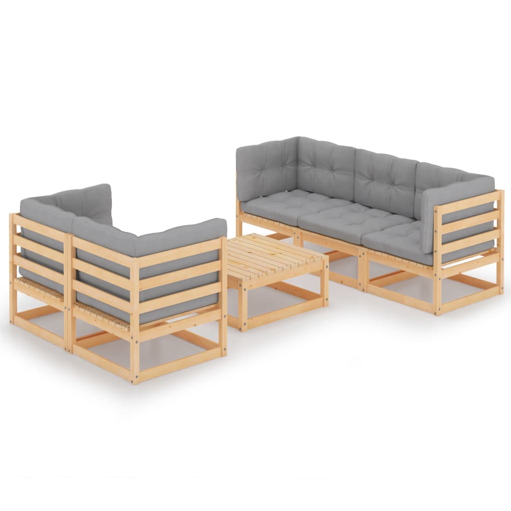 Set Divani da Giardino 6 pz con Cuscini Legno Massello di Pino - homemem39