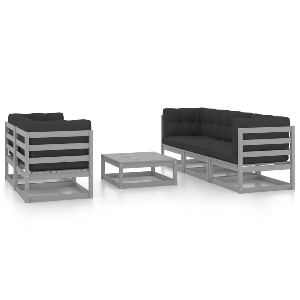 Set Divani da Giardino 6 pz con Cuscini Legno Massello Pino - homemem39