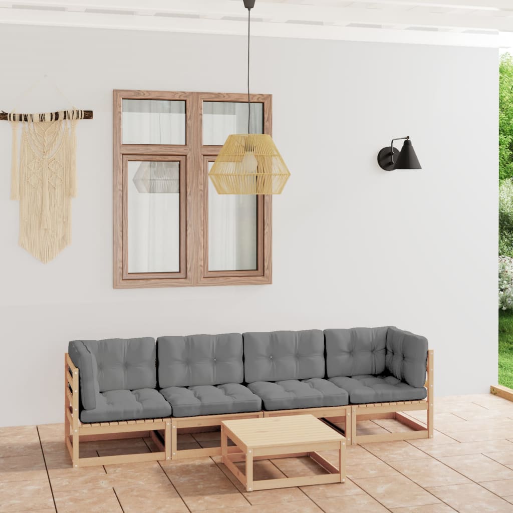 Set Divani da Giardino 5 pz con Cuscini Legno Massello di Pino - homemem39