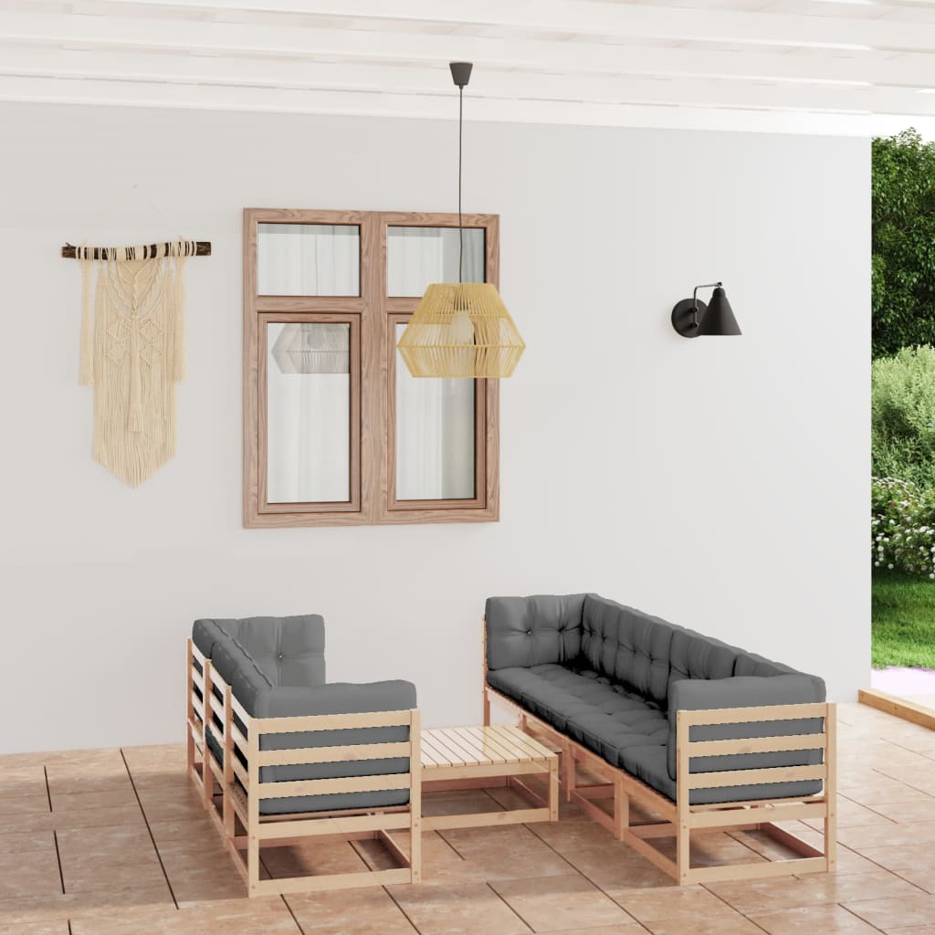 Set Divani da Giardino 8 pz con Cuscini Legno Massello di Pino - homemem39