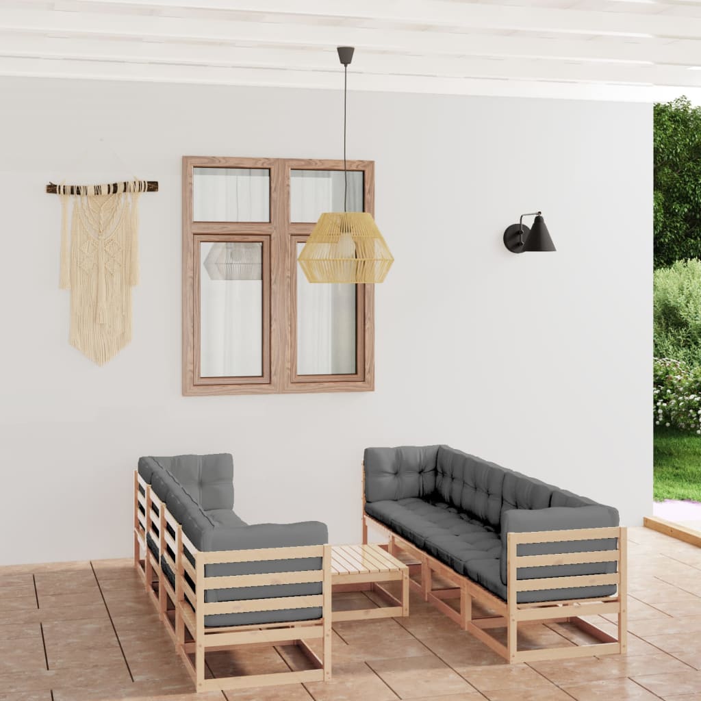 Set Divani da Giardino 9 pz con Cuscini Legno Massello di Pino - homemem39