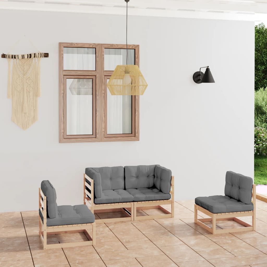 Set Divani da Giardino 4 pz con Cuscini Legno Massello Pino - homemem39