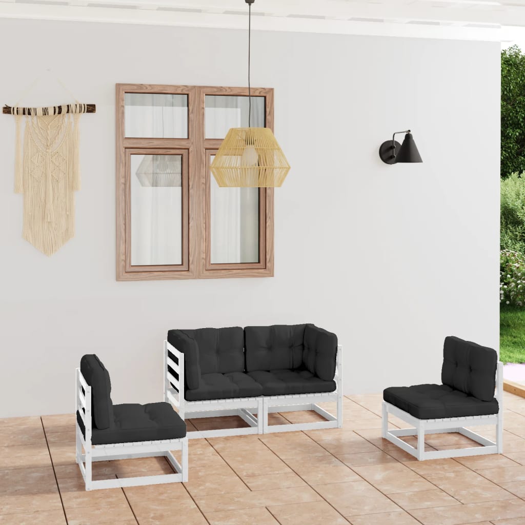 Set Divani da Giardino 4 pz con Cuscini Legno Massello Pino - homemem39