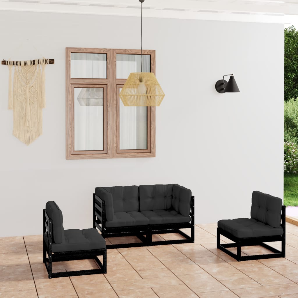 Set Divani da Giardino 4 pz con Cuscini Legno Massello Pino - homemem39