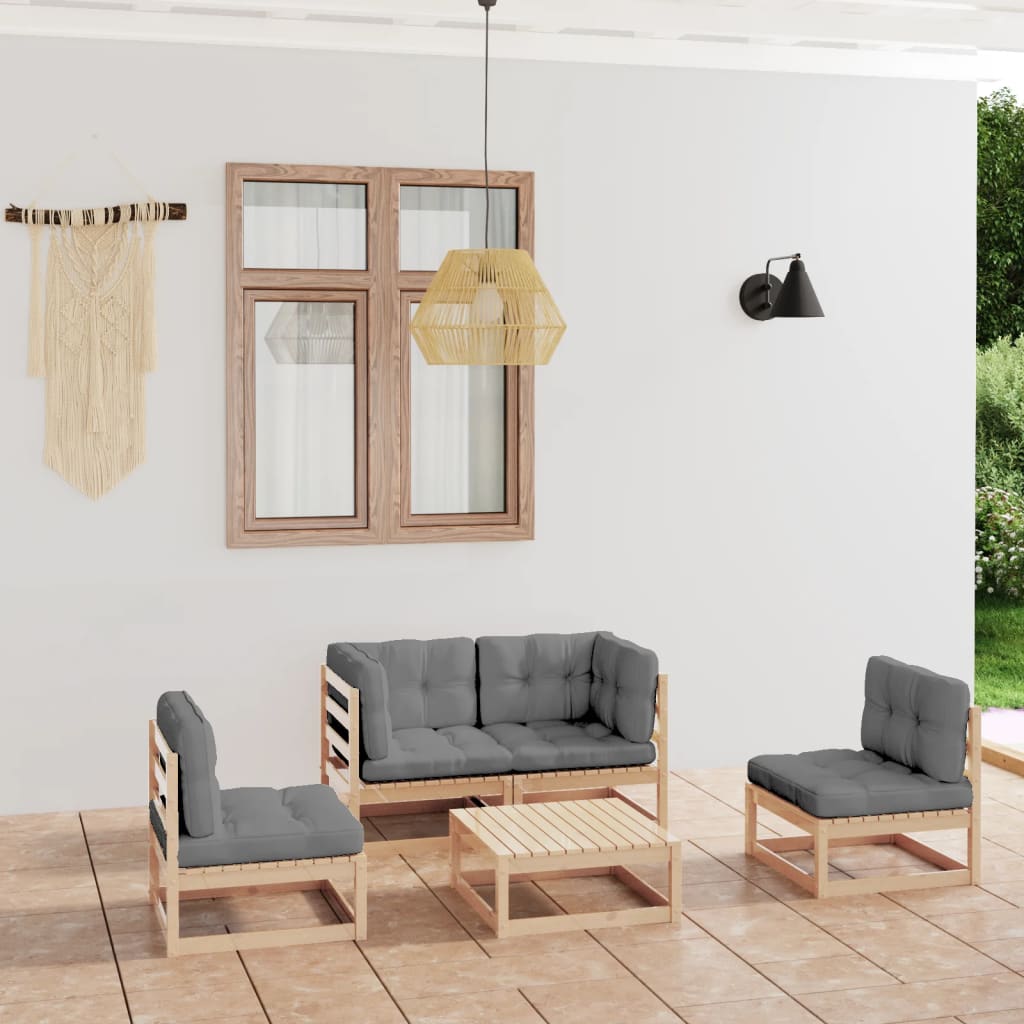 Set Divani da Giardino 5 pz con Cuscini Legno Massello di Pino - homemem39