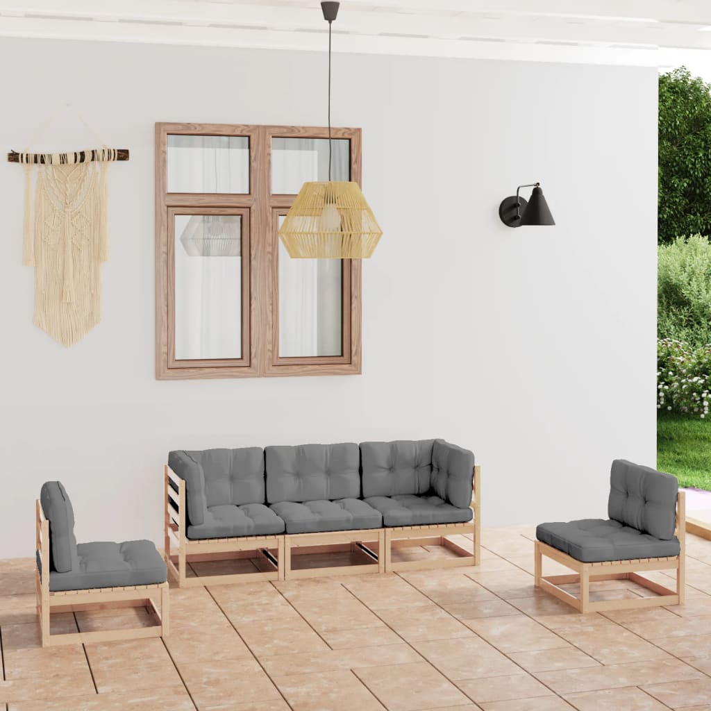 Set Divani da Giardino 5 pz con Cuscini Legno Massello di Pino - homemem39