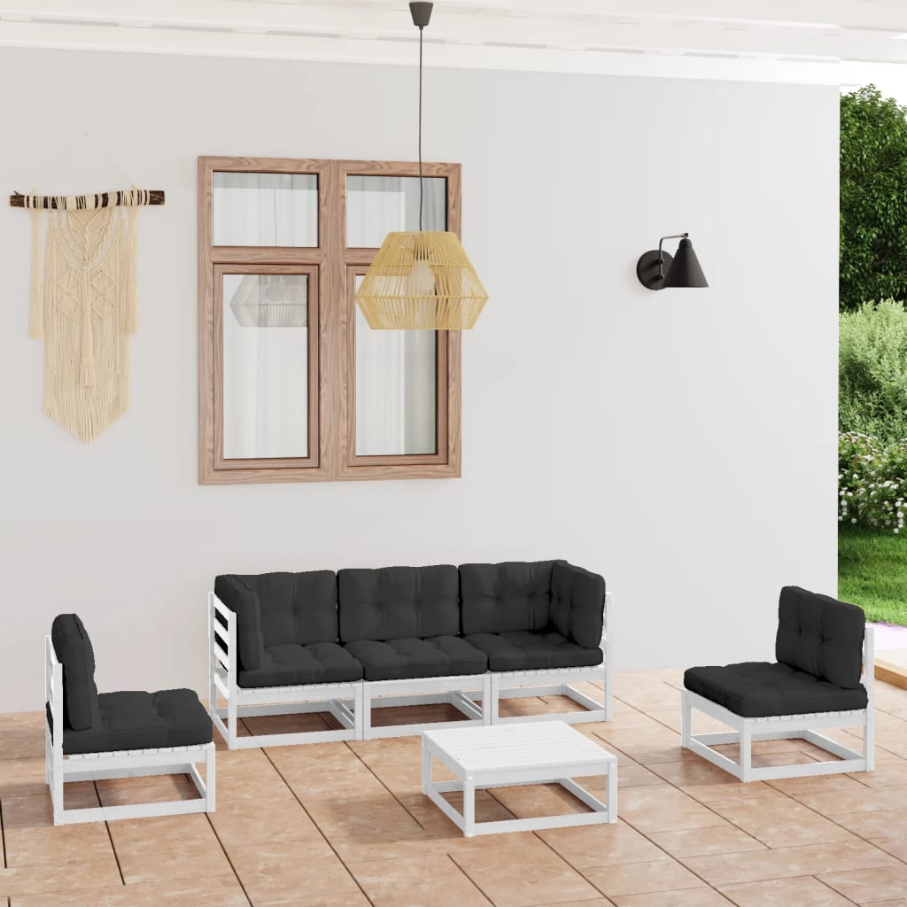 Set Divani da Giardino 6 pz con Cuscini Legno Massello di Pino - homemem39