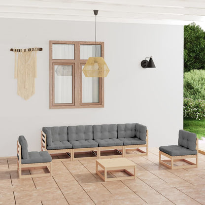 Set Divani da Giardino 7 pz con Cuscini Legno Massello di Pino - homemem39