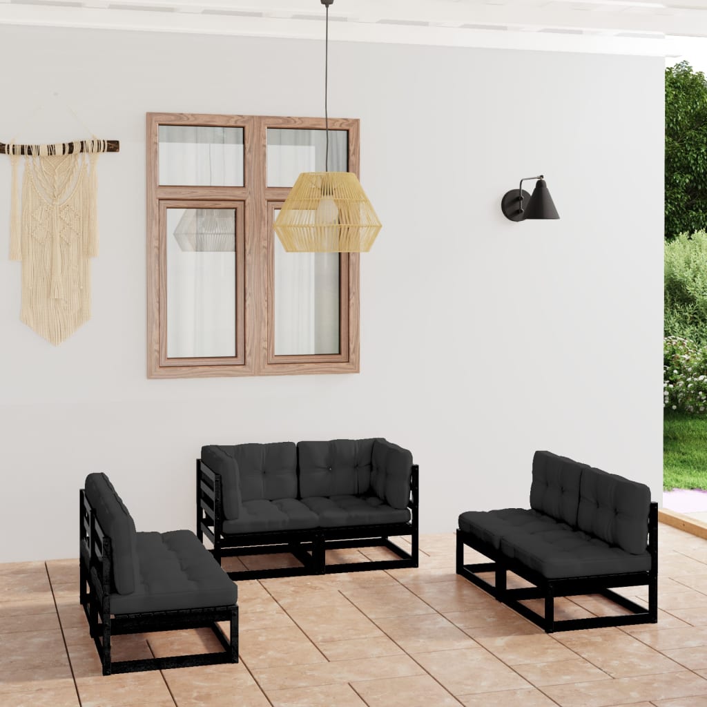 Set Divani da Giardino 6 pz con Cuscini Legno Massello Pino - homemem39