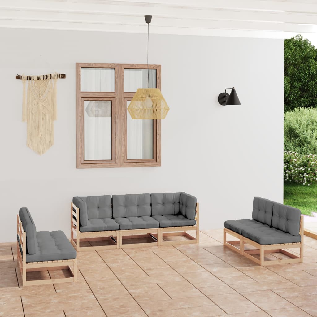 Set Divani da Giardino 7 pz con Cuscini Legno Massello di Pino - homemem39