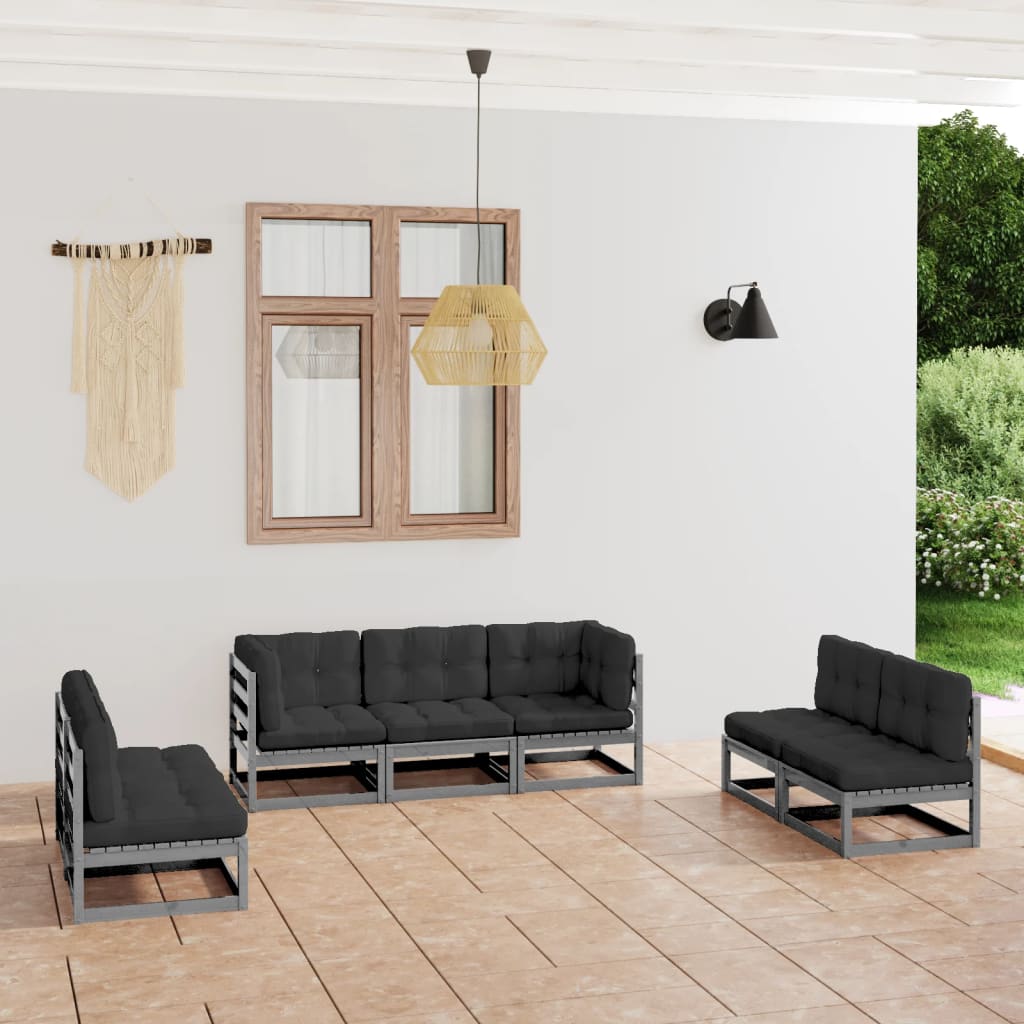 Set Divani da Giardino 7 pz con Cuscini Legno Massello di Pino - homemem39