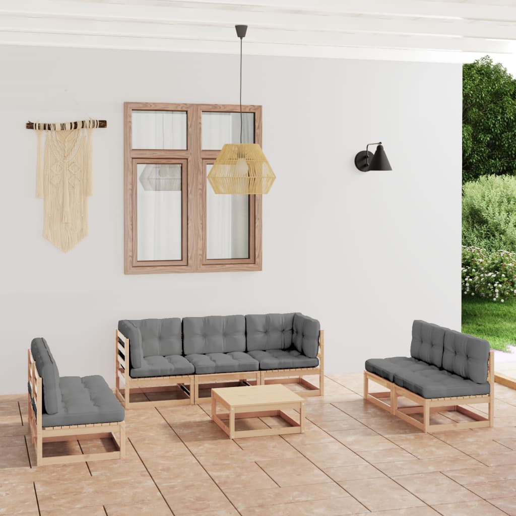 Set Divani da Giardino 8 pz con Cuscini Legno Massello di Pino - homemem39