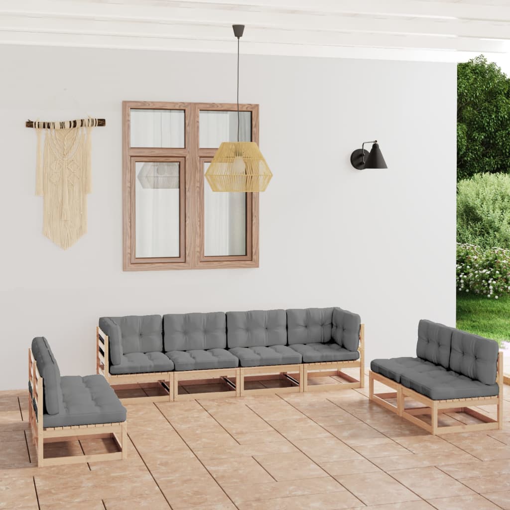 Set Divani da Giardino 8 pz con Cuscini Legno Massello Pino - homemem39