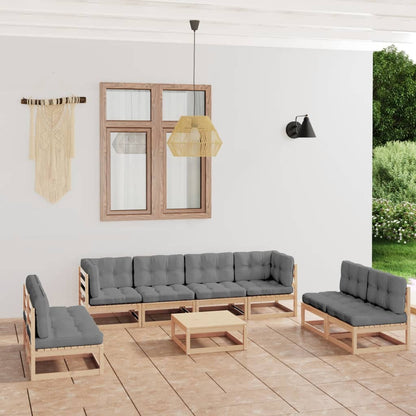 Set Divani da Giardino 9 pz con Cuscini Legno Massello di Pino - homemem39