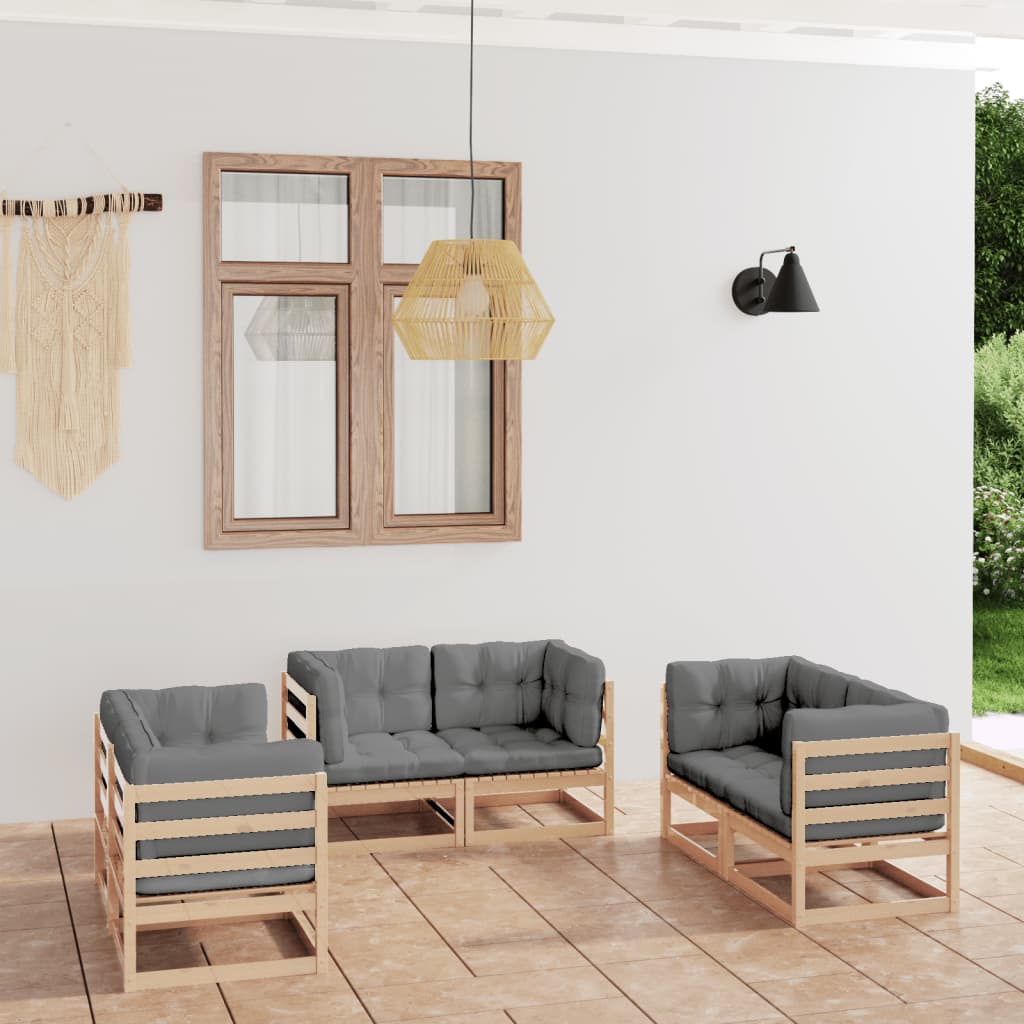 Set Divani da Giardino 6 pz con Cuscini Legno Massello Pino - homemem39