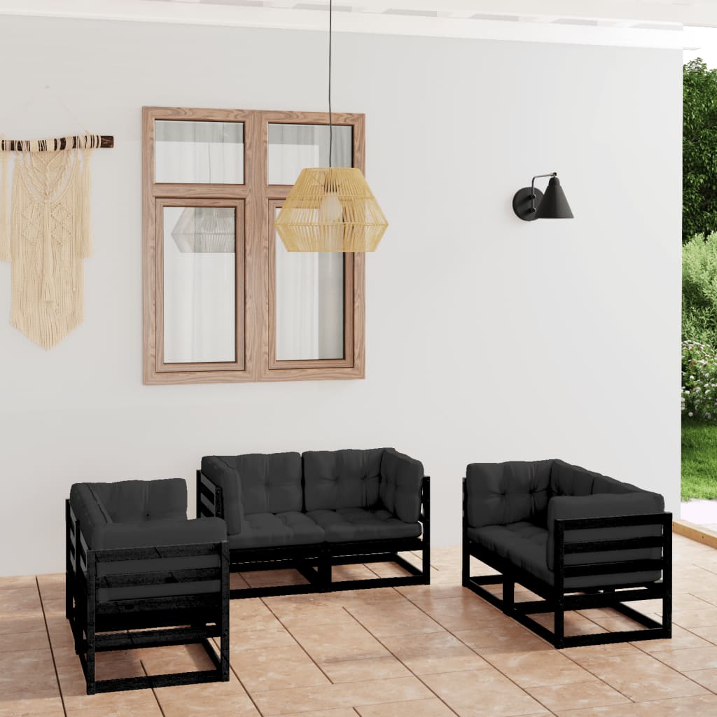 Set Divani da Giardino 6 pz con Cuscini Legno Massello Pino - homemem39