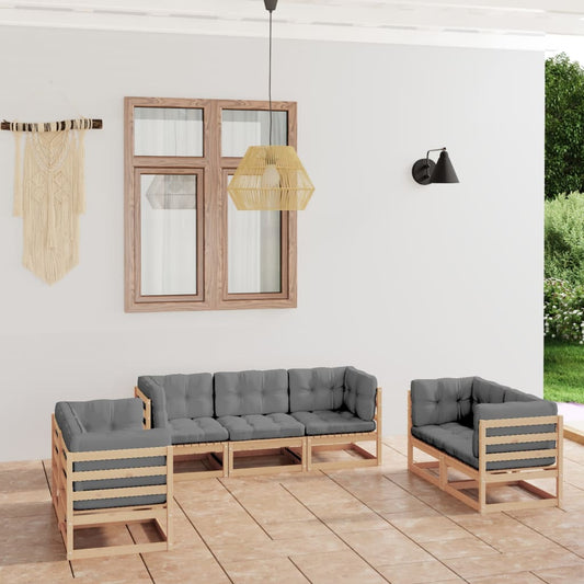 Set Divani da Giardino 7 pz con Cuscini Legno Massello di Pino - homemem39