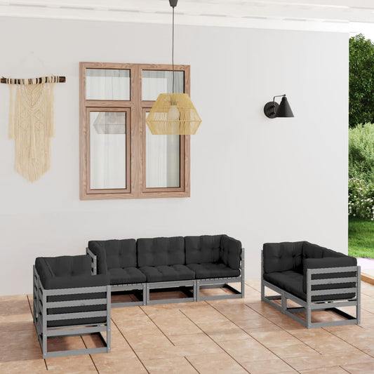 Set Divani da Giardino 7 pz con Cuscini Legno Massello di Pino - homemem39