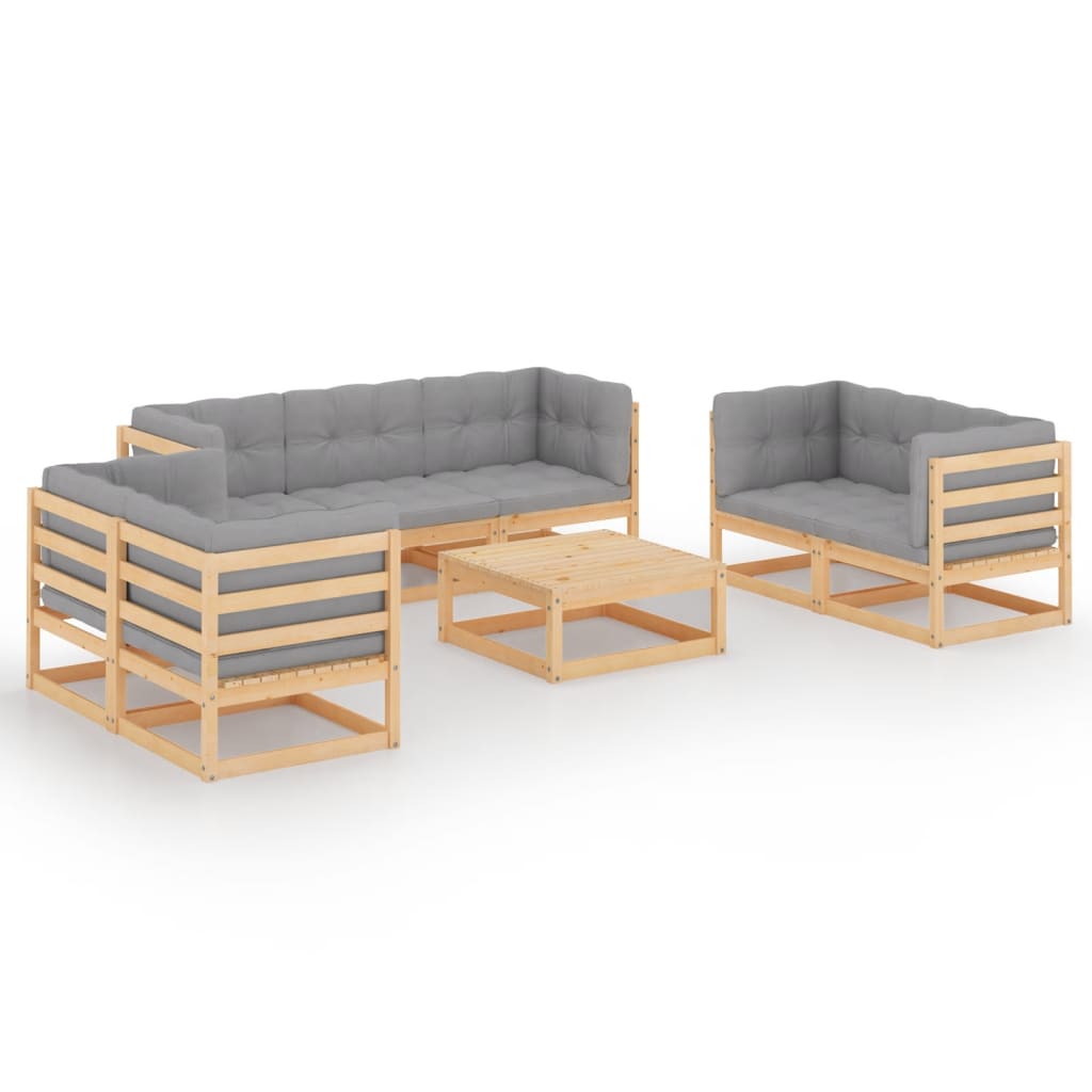 Set Divani da Giardino 8 pz con Cuscini Legno Massello di Pino - homemem39