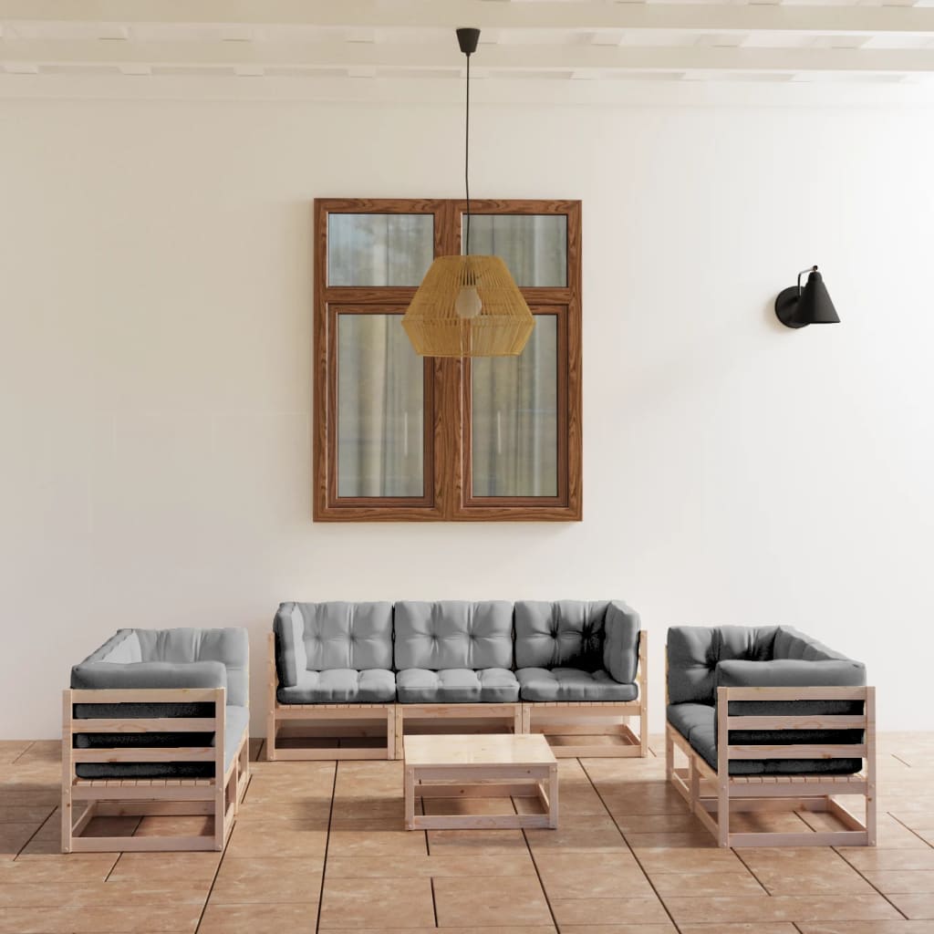 Set Divani da Giardino 8 pz con Cuscini Legno Massello di Pino - homemem39