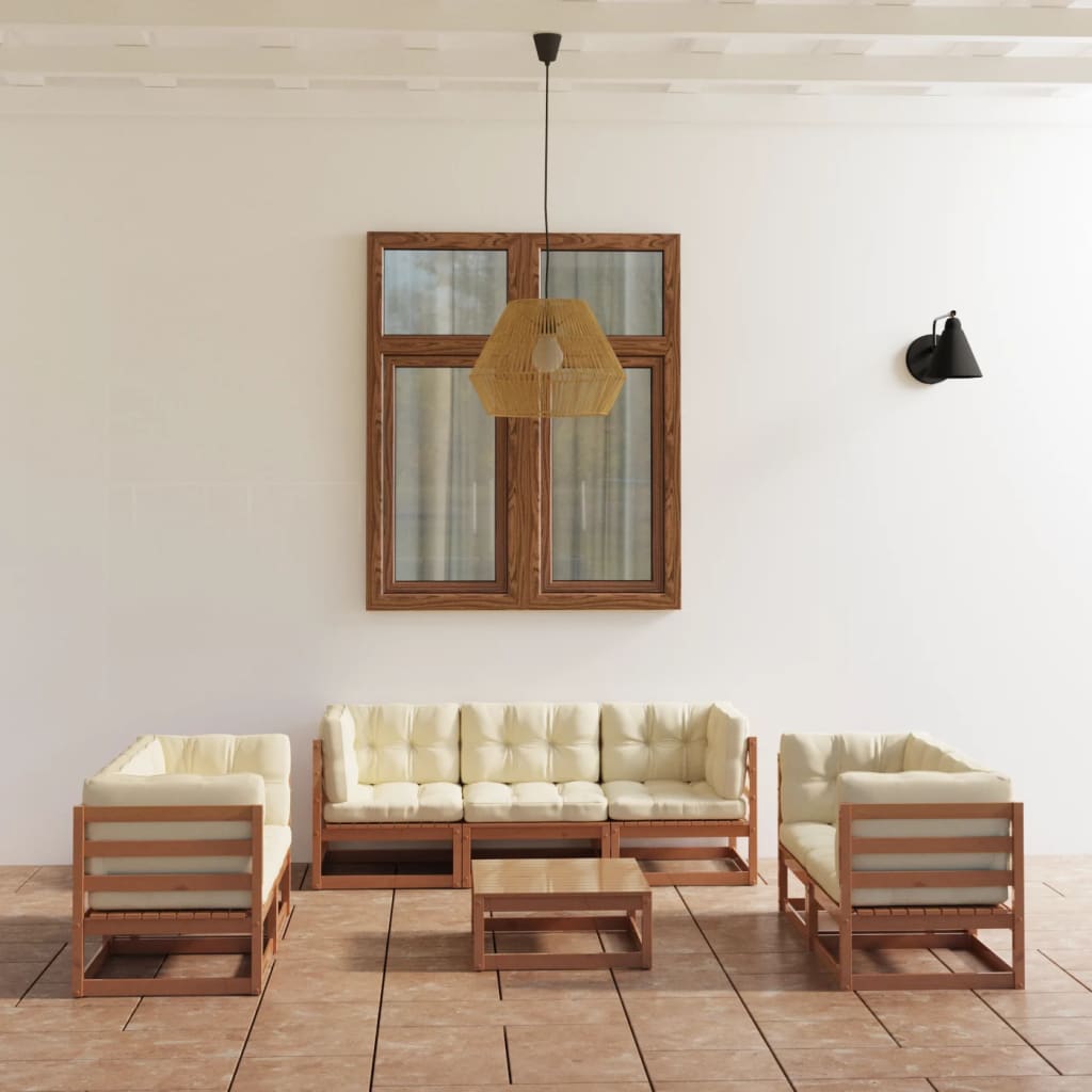 Set Divani da Giardino 8 pz con Cuscini Legno Massello di Pino - homemem39