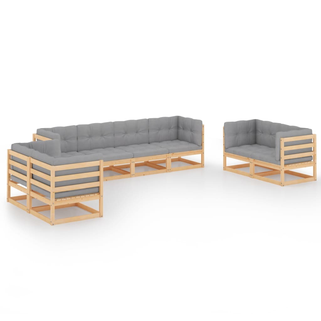 Set Divani da Giardino 8 pz con Cuscini Legno Massello di Pino - homemem39