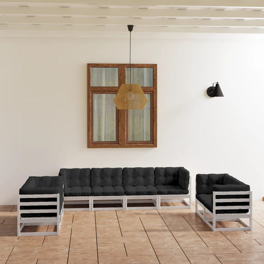 Set Divani da Giardino 8 pz con Cuscini Legno Massello di Pino - homemem39