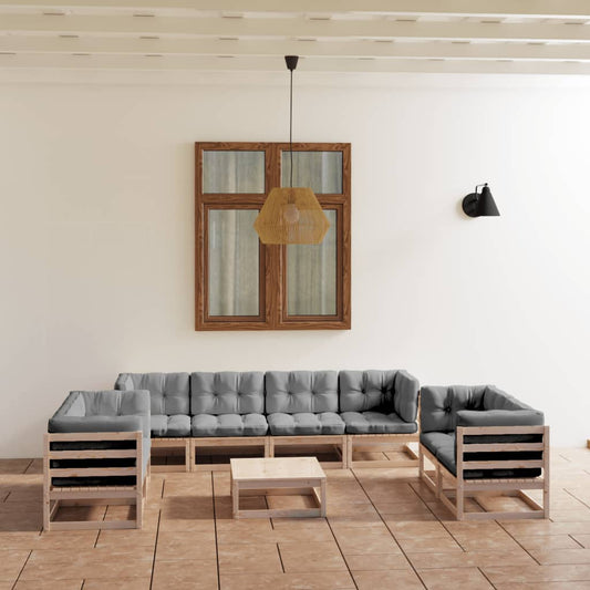 Set Divani da Giardino 9 pz con Cuscini Legno Massello di Pino - homemem39