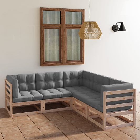 Set Divani da Giardino 5 pz con Cuscini Legno Massello di Pino - homemem39