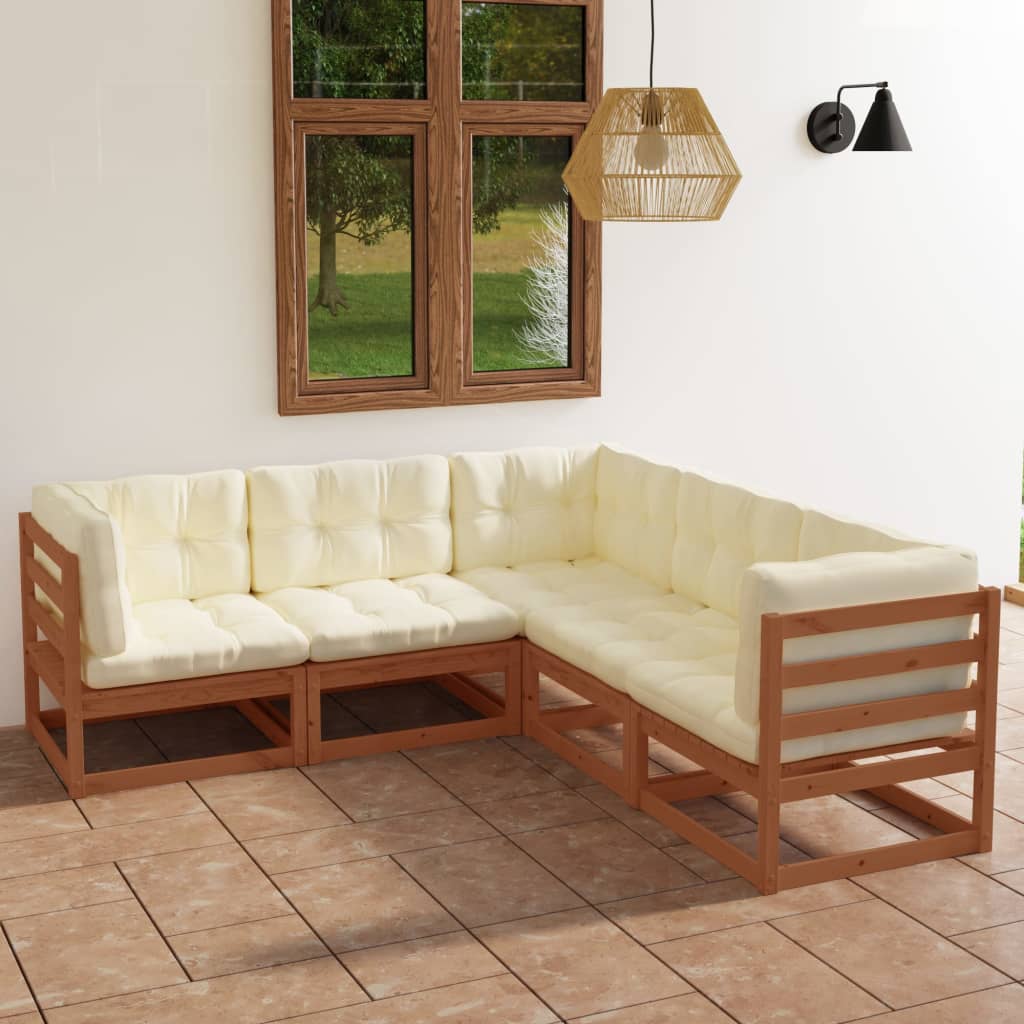 Set Divani da Giardino 5 pz con Cuscini Legno Massello di Pino - homemem39