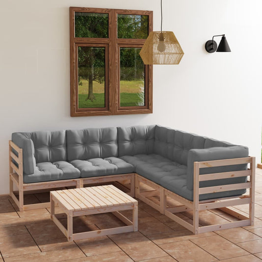 Set Divani da Giardino 6 pz con Cuscini Legno Massello di Pino - homemem39