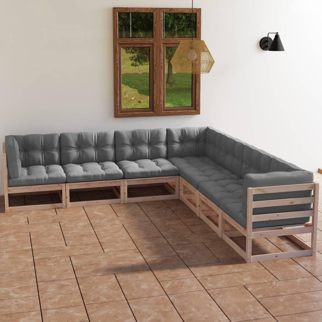 Set Divani da Giardino 7 pz con Cuscini Legno Massello di Pino - homemem39