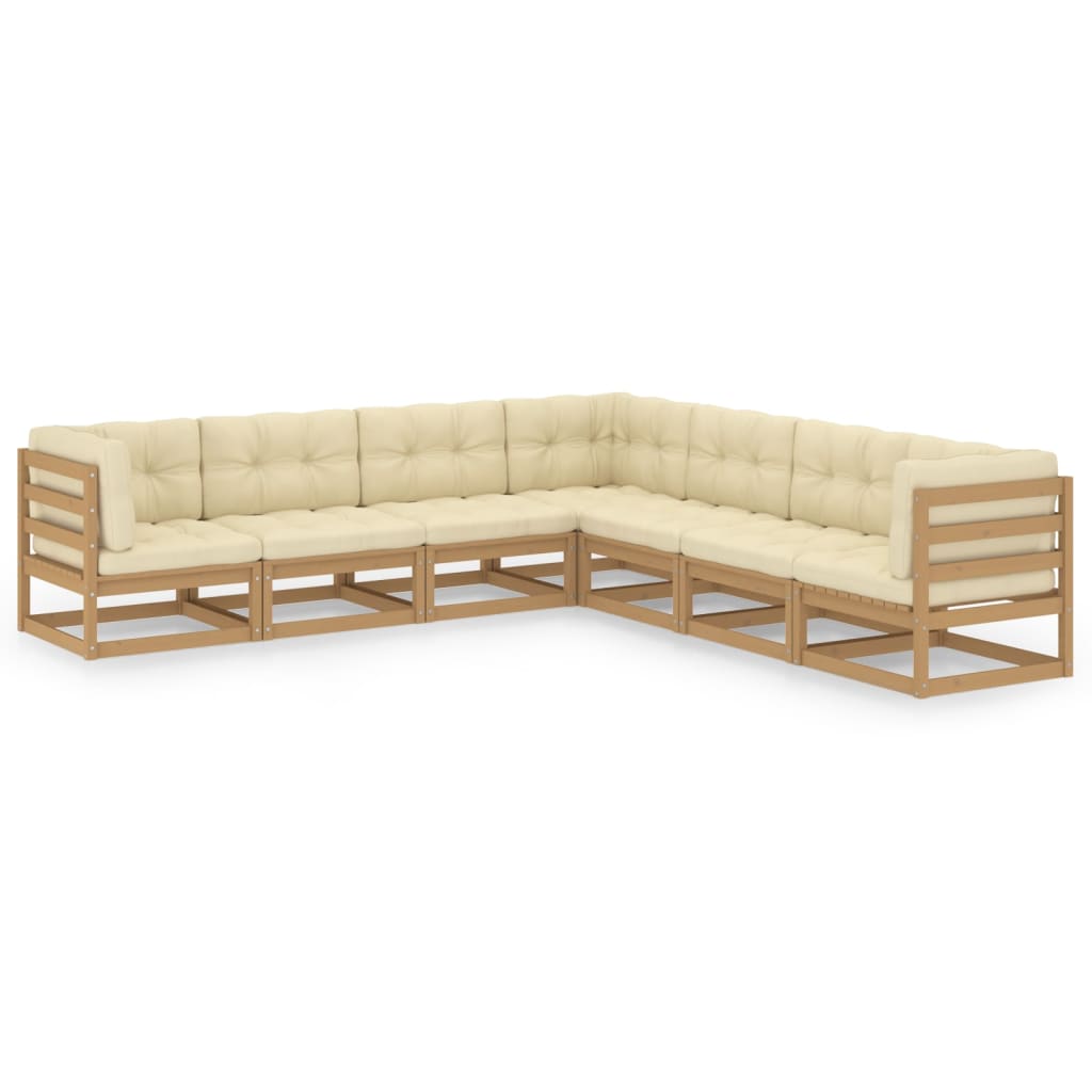 Set Divani da Giardino 7 pz con Cuscini Legno Massello di Pino - homemem39