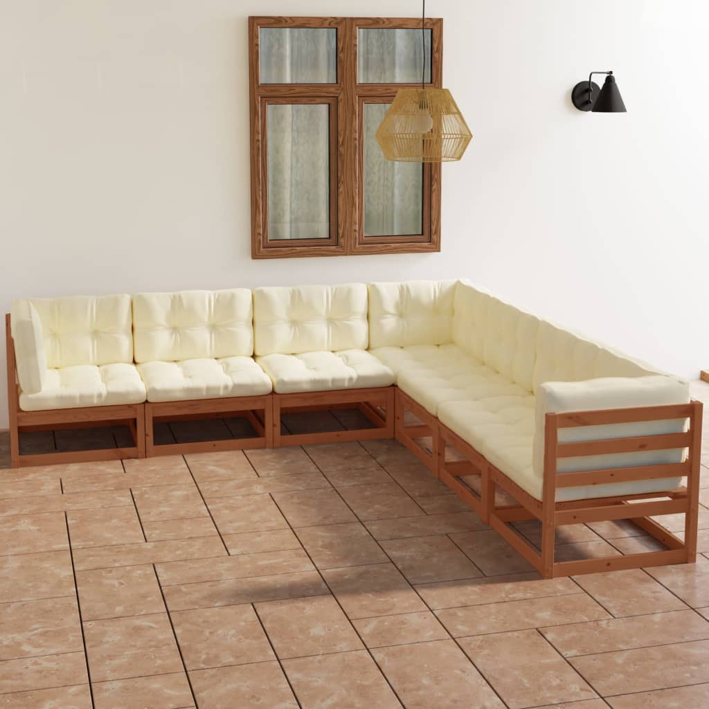 Set Divani da Giardino 7 pz con Cuscini Legno Massello di Pino - homemem39