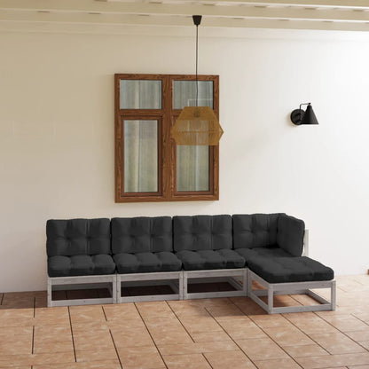 Set Divani da Giardino 5 pz con Cuscini Legno Massello di Pino - homemem39