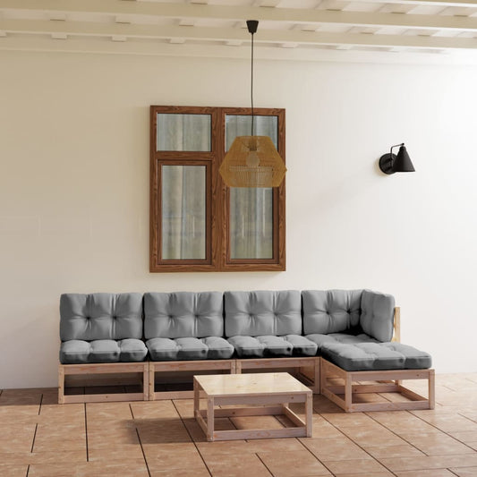 Set Divani da Giardino 6 pz con Cuscini Legno Massello di Pino - homemem39