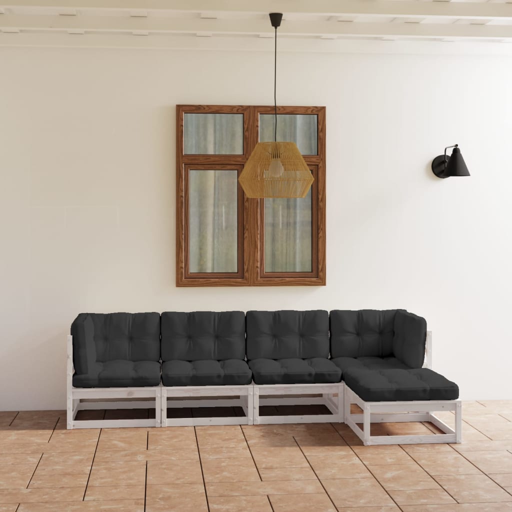 Set Divani da Giardino 5 pz con Cuscini Legno Massello di Pino - homemem39