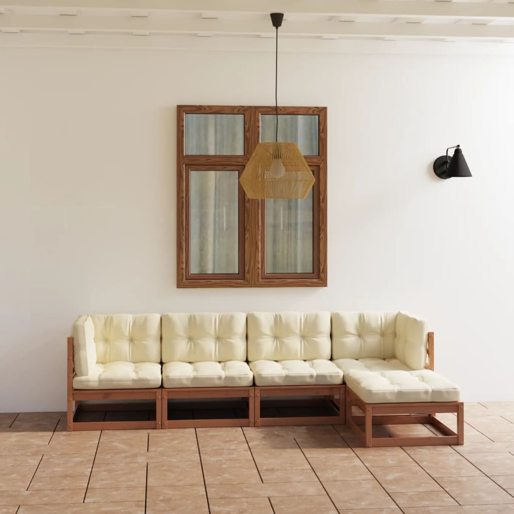 Set Divani da Giardino 5 pz con Cuscini Legno Massello di Pino - homemem39