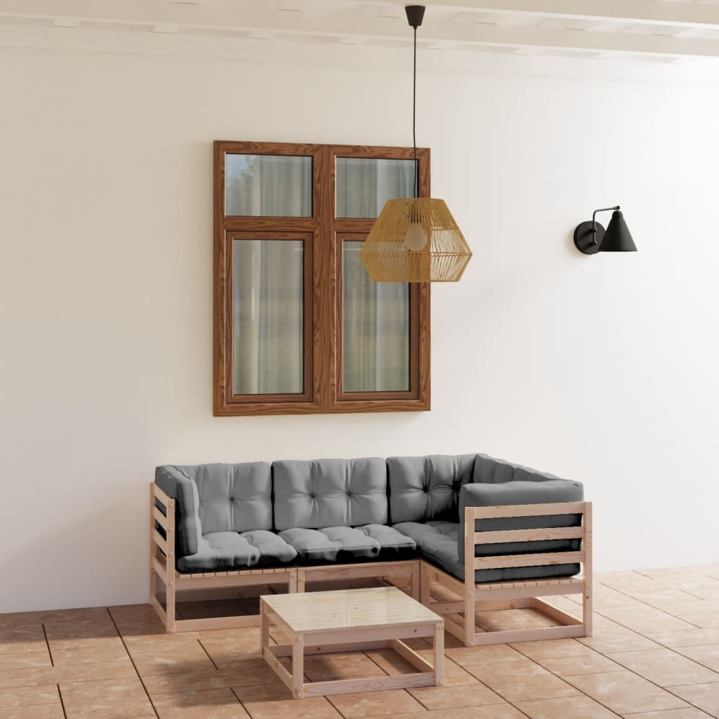 Set Divani da Giardino 6 pz con Cuscini Legno Massello di Pino - homemem39