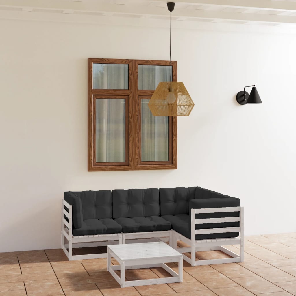 Set Divani da Giardino 5 pz con Cuscini Legno Massello di Pino - homemem39